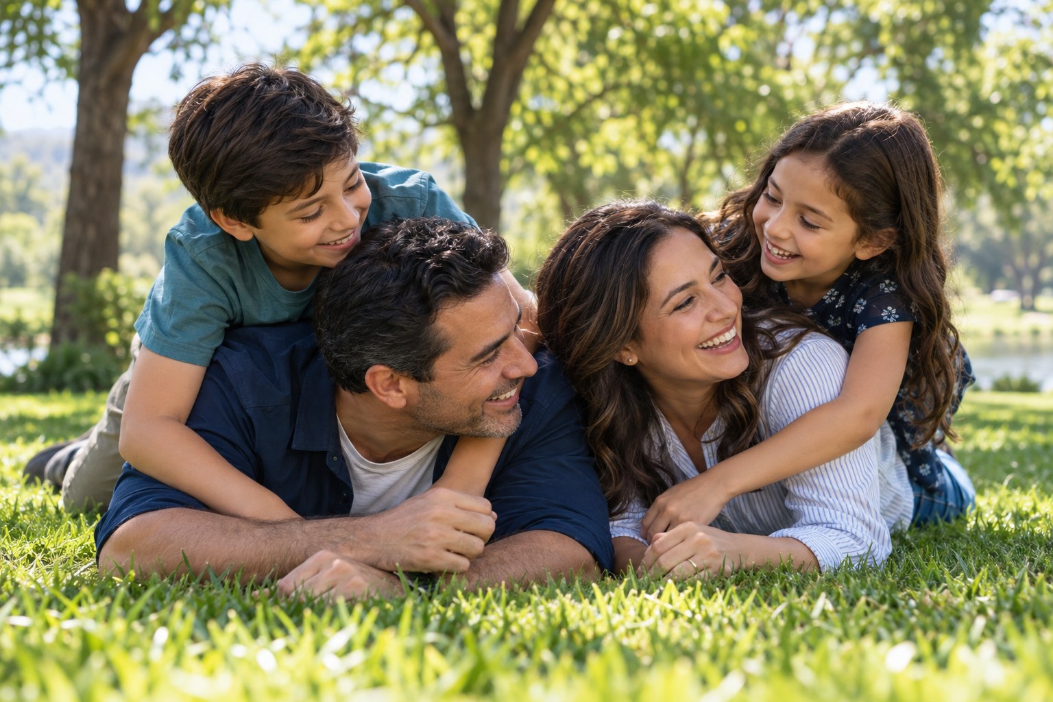 Padres y sus hijos comparten un momento en el parque